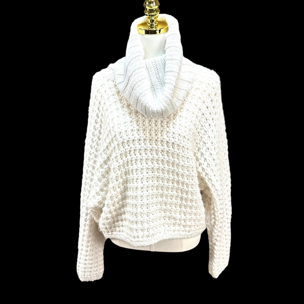 Express Womens Cream‎ White Chunky Waffle Knit Cowl Neck Batwing Sweater Size M
